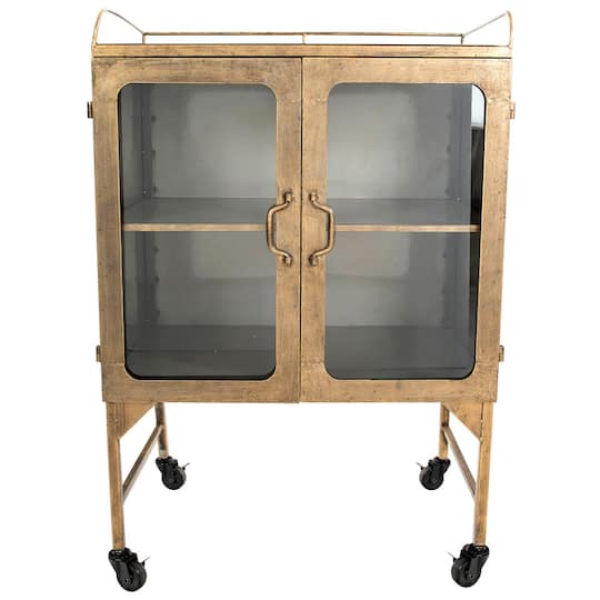 Hello Honey® Gold Metal Cabinet with Locking Caster Wheels & Glass Doors